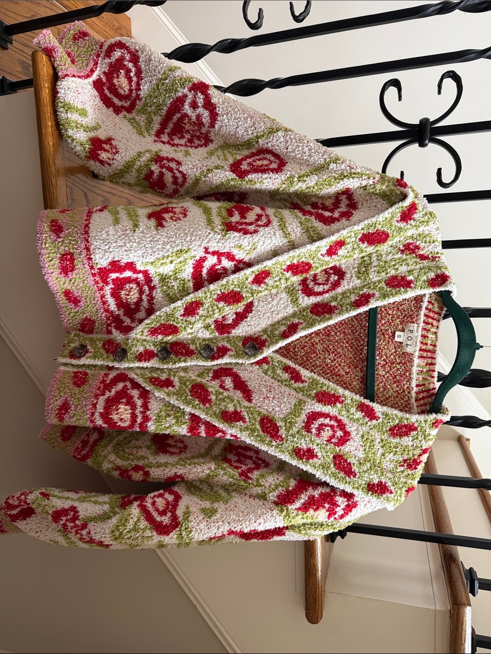 POL Floral Button-Front cardigan sweater Pink & Green